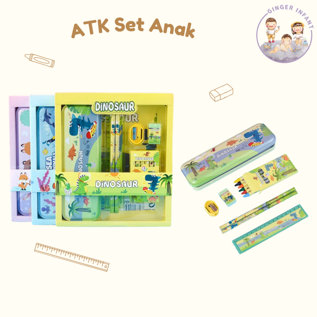 

GINGERINFANT paket alat tulis anak kotak pensil anak souvenir ulang tahun atk set anak karakter crayon pengaris