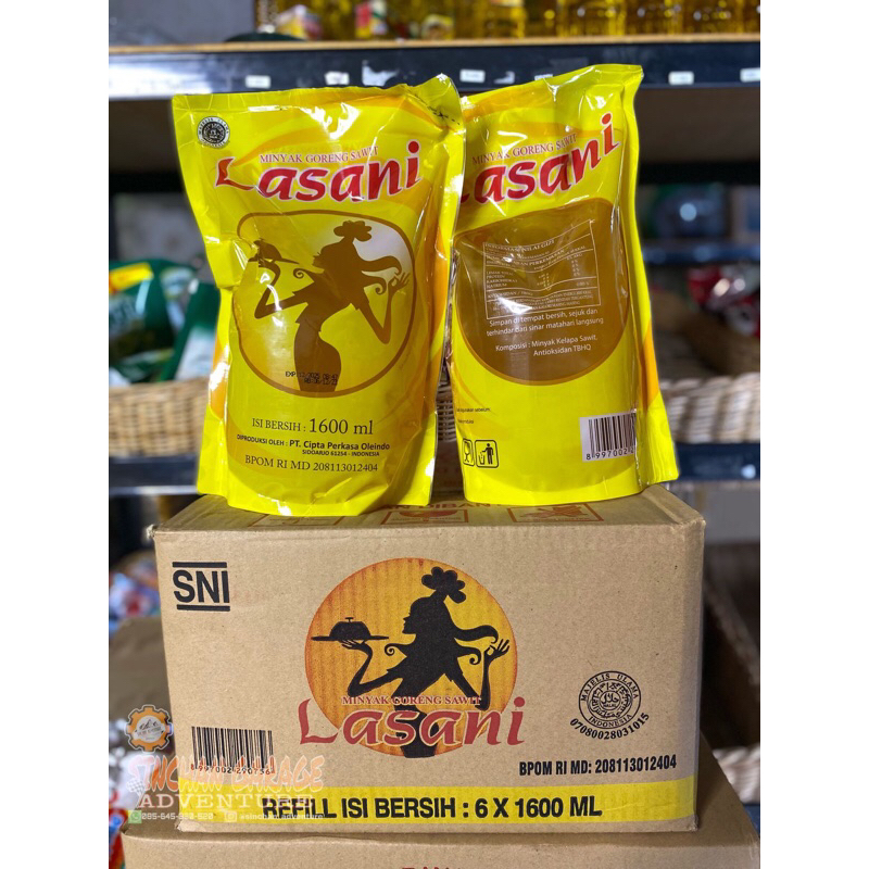 

minyak goreng kemasan reffil 1600ml lasani @1karton isi 6pcs