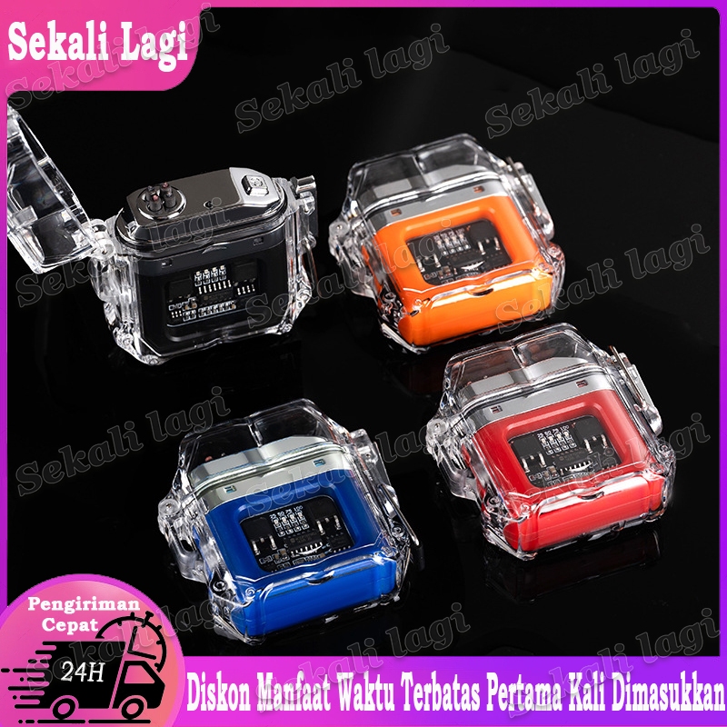 Pemantik elektronik transparan shell tahan air pulsa elektronik lebih ringan outdoor tahan angin bus