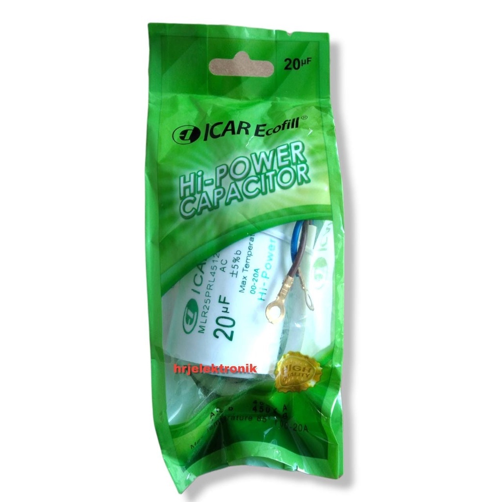 Kapasitor 20 Mikro ICAR ECOFIL Capasitor TABUNG BULAT Pompa Air 20 uF