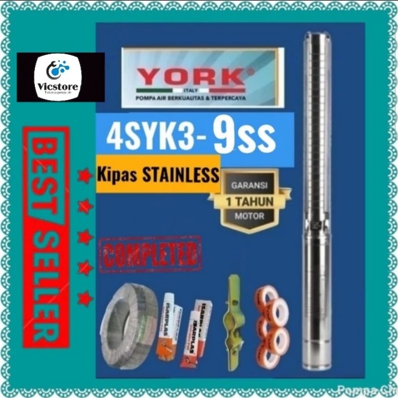 Pompa satelit 0.75hp york 4syk3-9ss (impeller stainless) complete cable kabel komplit