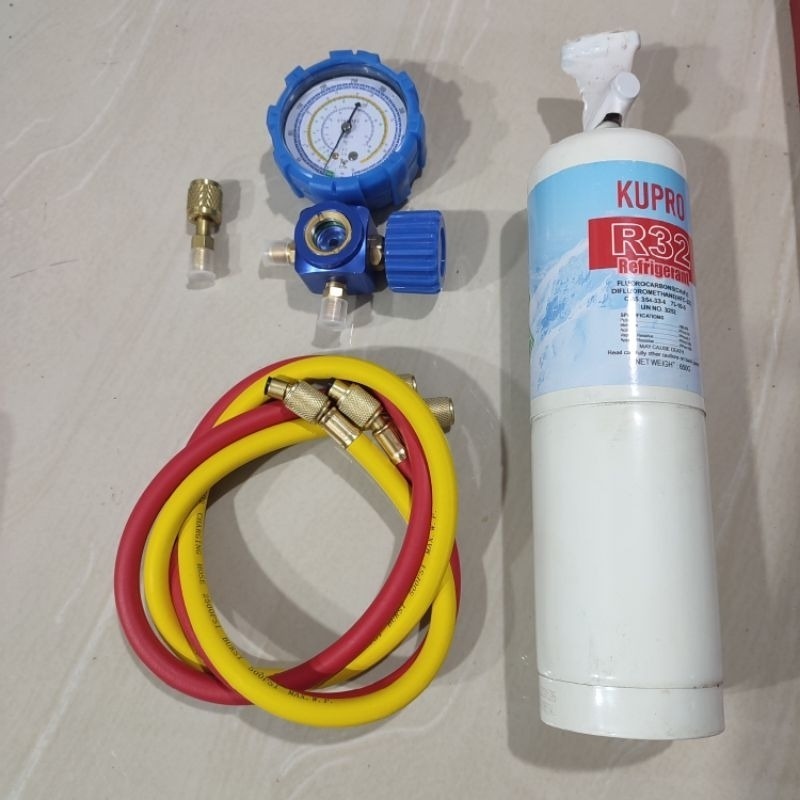 PAKET KOMPLIT FREON R32 1KG /PAKET ISI FREON R32 1KG / PAKET ISI FREON R32 / ALAT ISI FREON AC DENGA