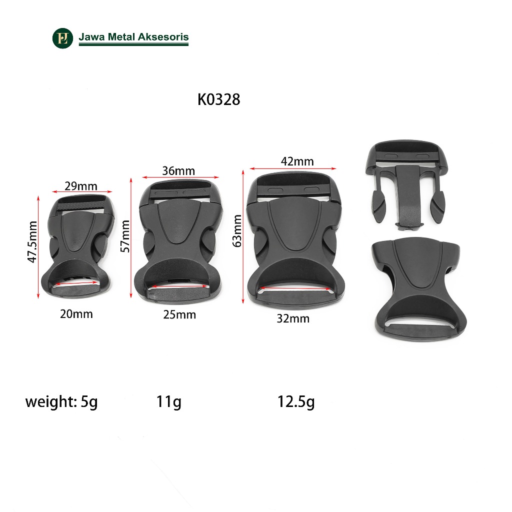 Jawa Plastic Buckle Tas Sabuk Kunci Sodok Slop Cetek Hitam Tebal Kuat 20mm 25mm 32mm K0328