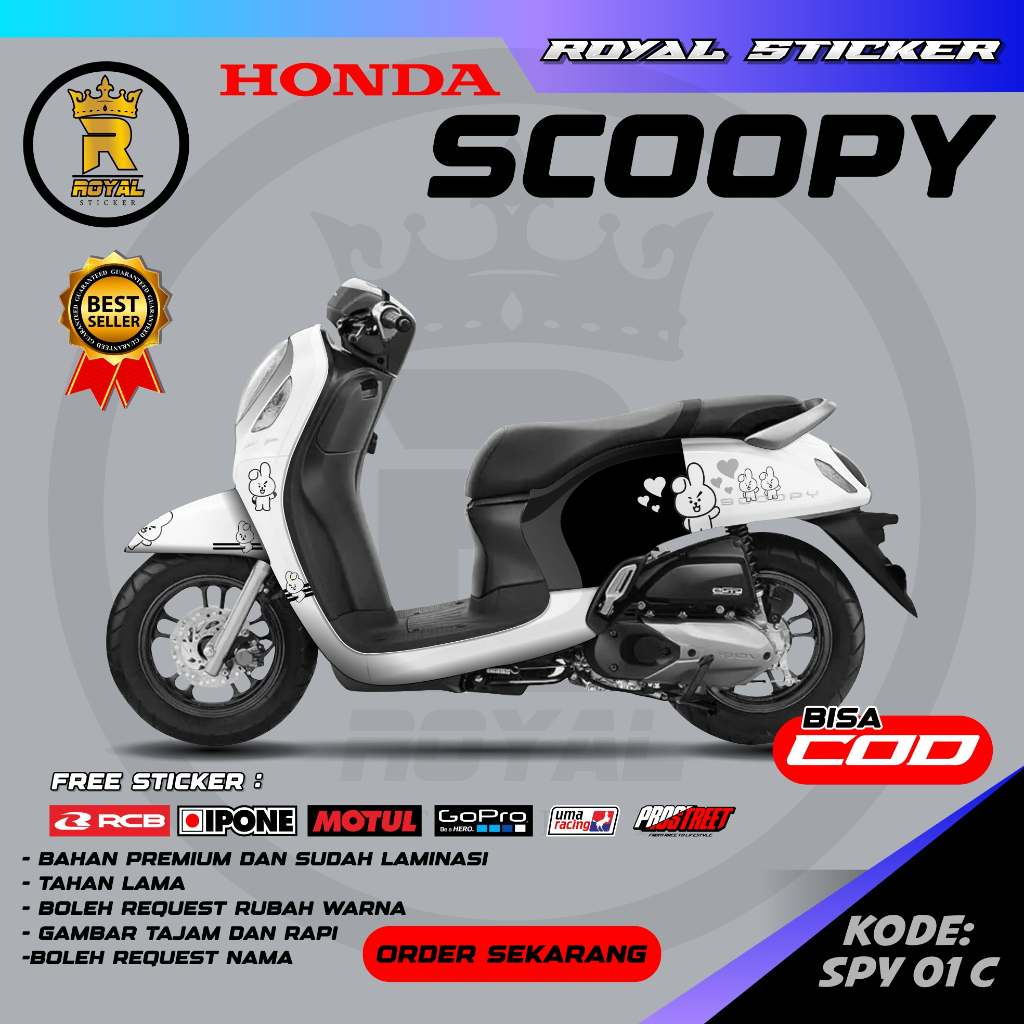SPY 1-STIKER DECAL SCOOPY K-POP TERKINI FULL BODY-STIKER MOTOR HONDA SCOOPY DESAIN BTS