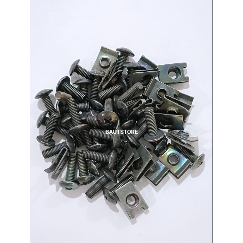 Baut Body Batok / Baut Klip Honda Baut JT 8/5mm x 15 + Klip Honda Karisma (Paket 50pcs)