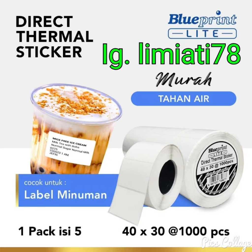 

BLUEPRINT LITE Direct Thermal Sticker Label Resi 40x30 mm Kertas Lebel Stiker minuman cup