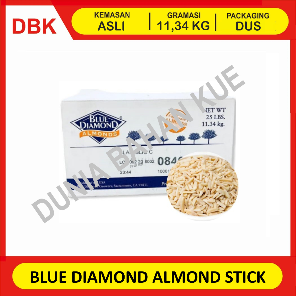 

ALMOND BLANCHED SLIVERED KACANG ALMOND STICK STIK POTONGAN KOREK BLUE DIAMOND - 1 DUS 11.34 KG