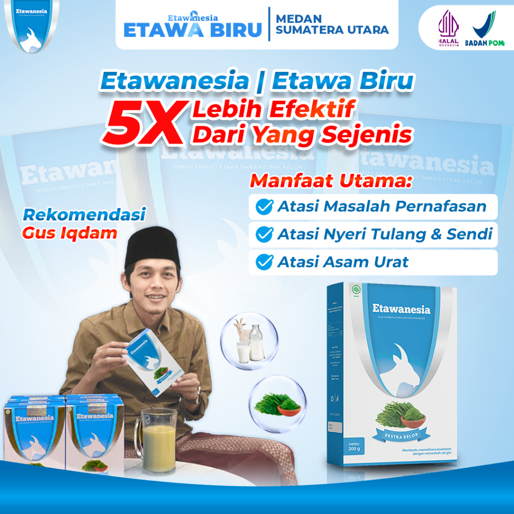 

ETAWANESIA ETAWA BIRU Susu Kambing Etawa Platinum + Ekstrak Moringa Folium Daun Kelor 1 BOX 200gr Suplemen Kesehatan Tulang Sendi Pernafasan Paru-paru Bumil Busui Gerd Friendly BPOM HALAL