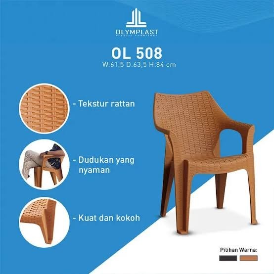 OLYMPLAST OL 508 KURSI PLASTIK BANGKU SENDER MOTIF ANYAMAN ROTAN SENDERAN TANGAN SANDAR SANDARAN TAN