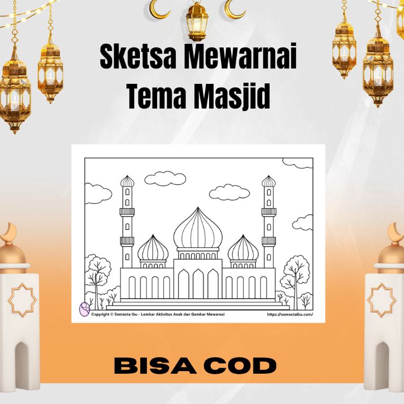 

Kertas Mewarnai/Kertas Gambar-Tema Masjid