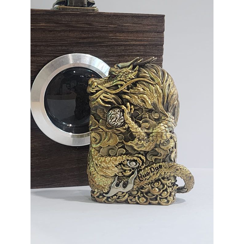 Original Zippo Jacket Golden Chinese Dragon Gold Plated 5 sisi 