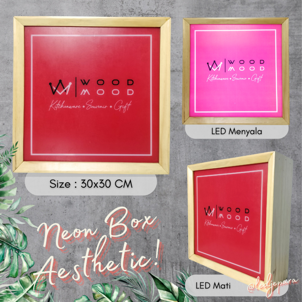 Neon Box Akrilik Frame Kayu Estetik Neon Box Kotak Nama Toko