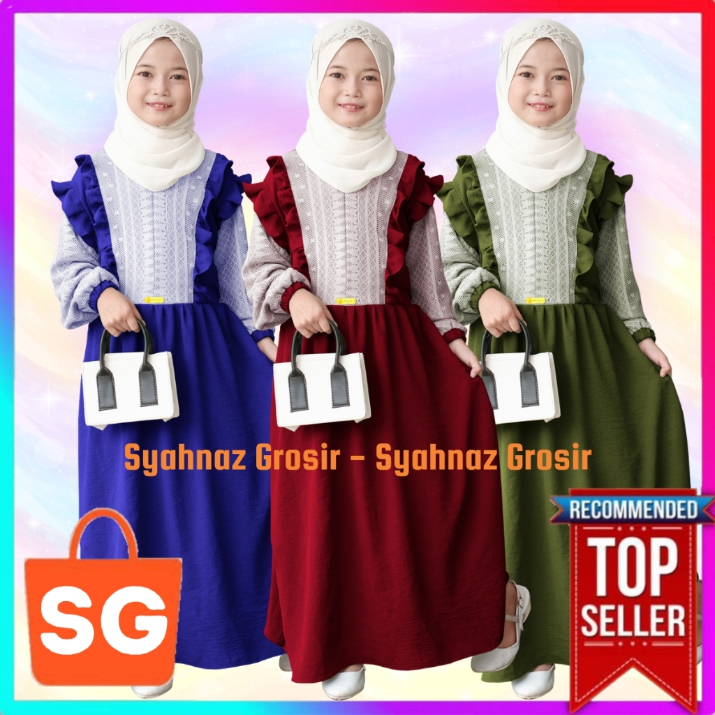 Gamis Anak Premium Mix Brokat Crinkle Airflow