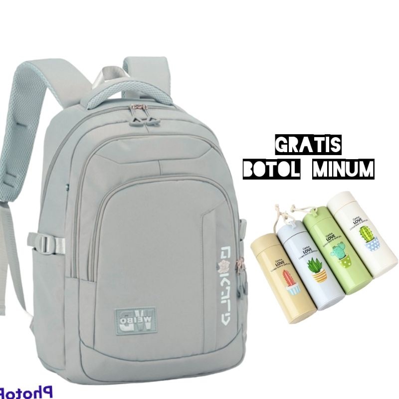 Ransel anak sekolah SD SMP gratis botol minum kaca tas punggung sekolah anak