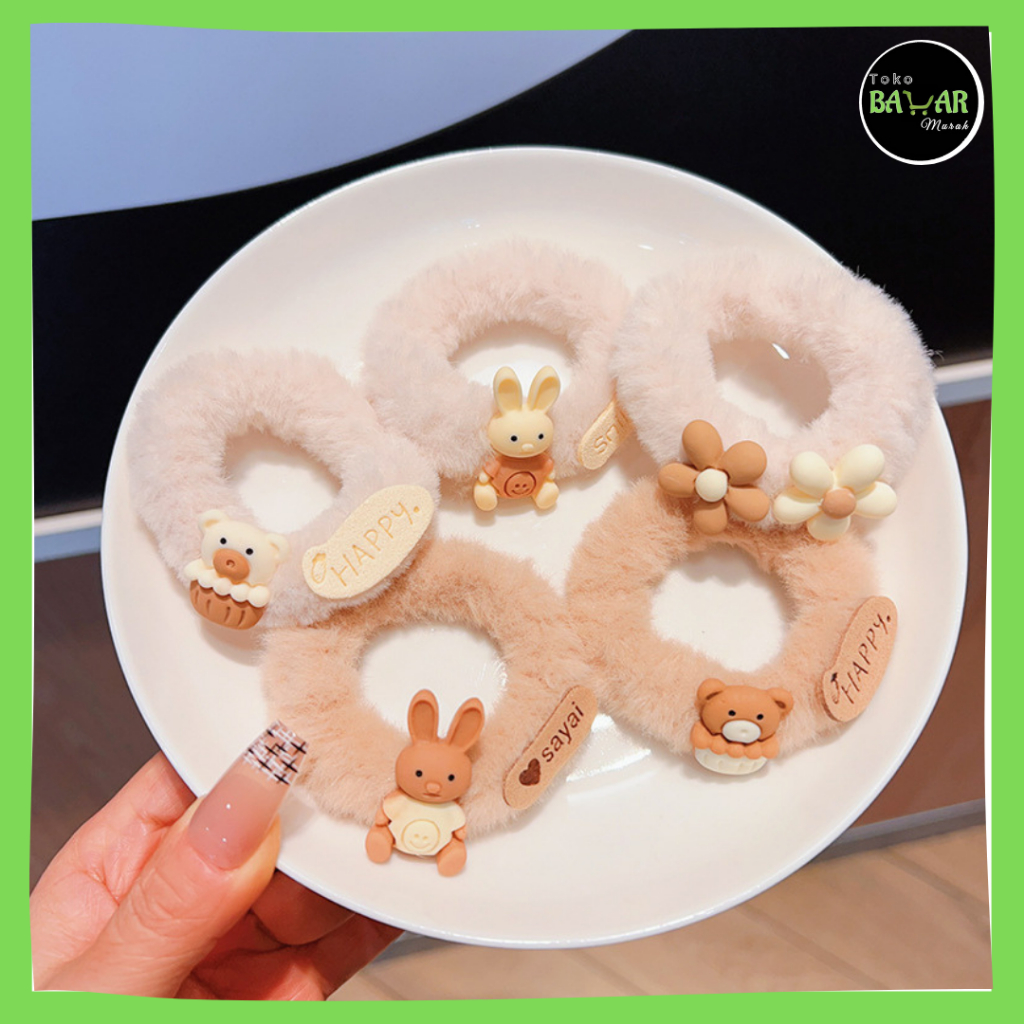 Scrunchie Bahan Bludru Karakter / Ikat Rambut Scrunchie Bahan Bludru / Scrunchie / Ikat Rambut Korea