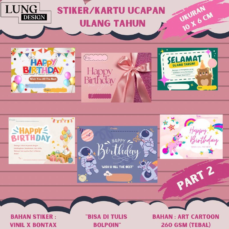 (PART 2) Stiker Ucapan/ Greeting Card HAPPY BIRTHDAY /  Kartu Ucapan Ulang Tahun Polos HBD  /  Greet