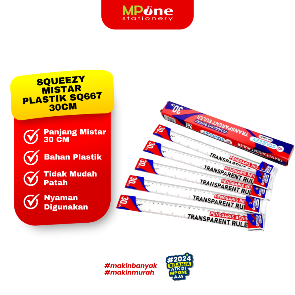 

Squeezy Mistar Plastik Bening Transparan 30CM / Penggaris Plastik 30Cm Squeezy
