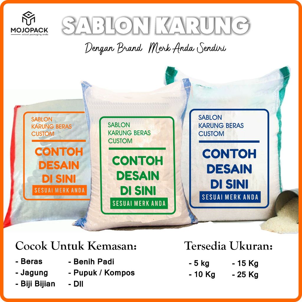 Karung Sablon Custom Request merk sendiri Karung Beras 15 kg 25 Kg -  Karung Transparan 15Kg 25Kg