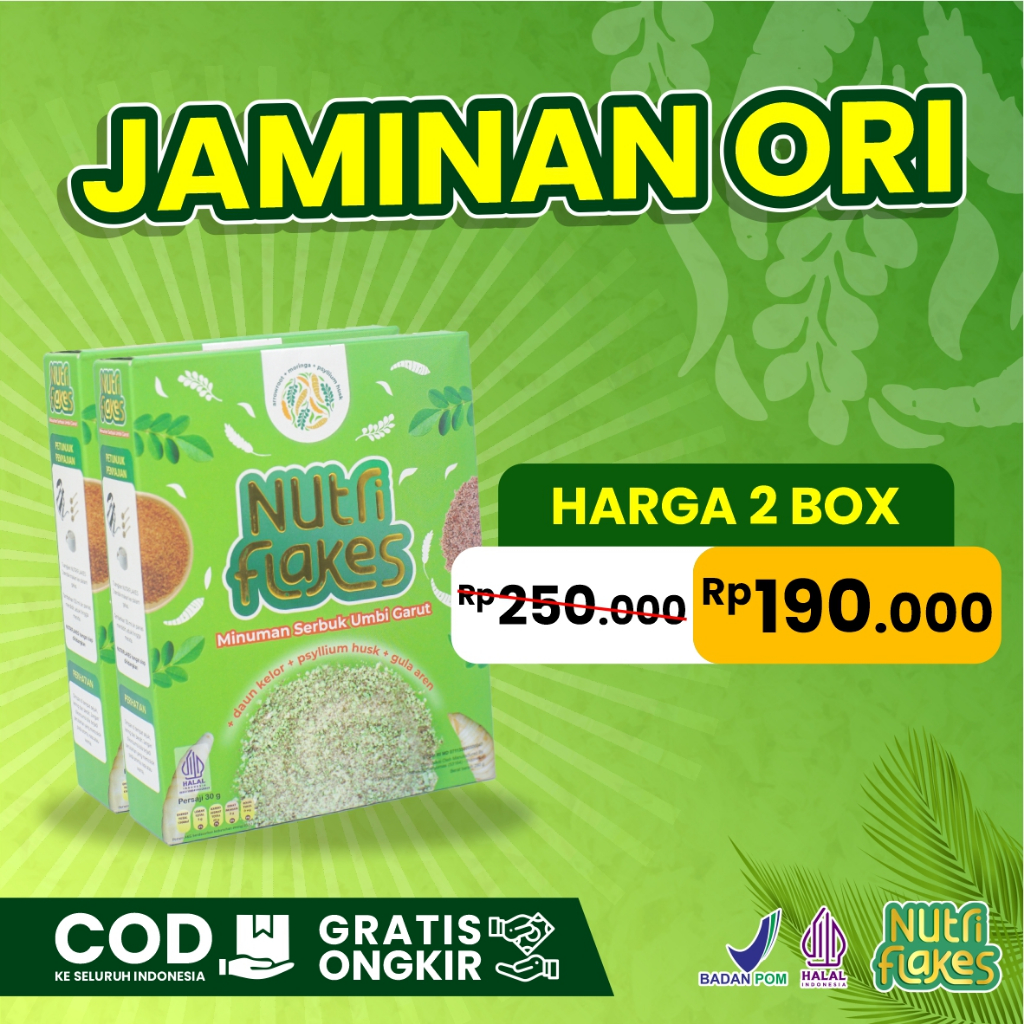 

Nutriflakes Sereal Umbi Garut Asam Lambung - Ampuh Mengatasi Asam Lambung Gerd, Maag 2 Box