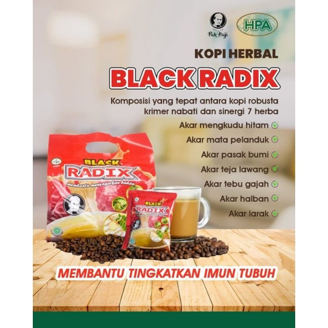 

Kopi Black Radix Pak Haji HPAI 20's - kopi Herbal Kesehatan Ahli imun