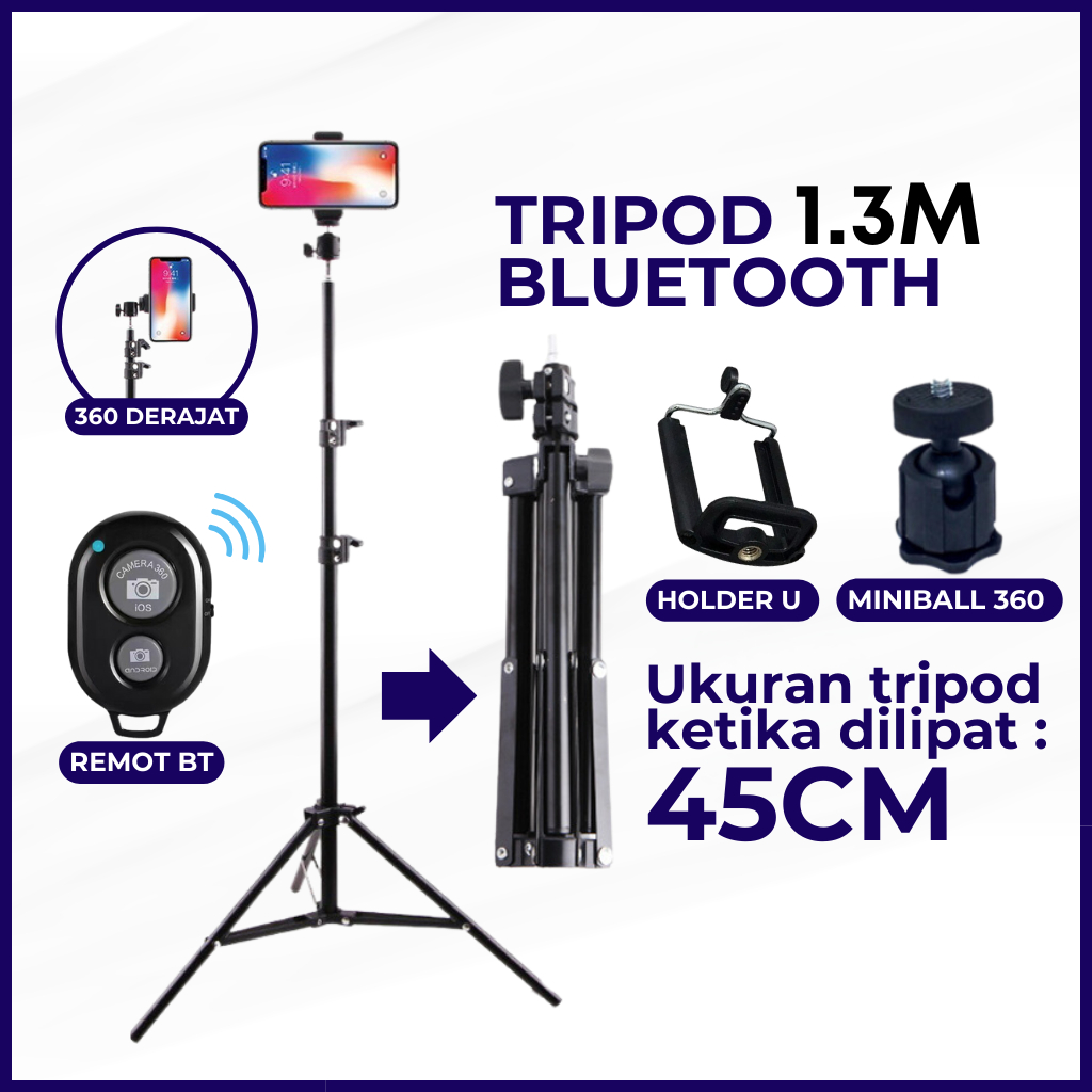 Tripod Handphone 2 Meter Bluetooth Besi Aluminium Alloy Tripot Hp Kamera Stand Selfie Vlog Portable Lipat-TRIPOD 1.3M + REMOT
