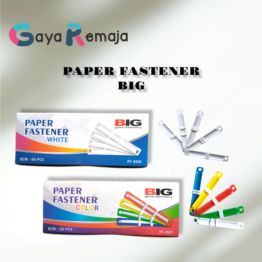 

(PACK) Paper Fastener Big Plastik PF-80C PF-80W / Penjepit Kertas Map isi 50 pcs / Pengikat Kertas Big Putih Warna