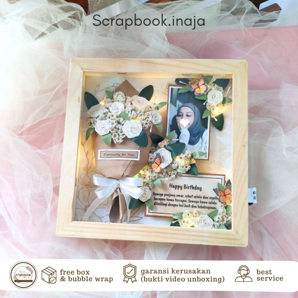 Scrapframe Dried Flower Bucket in Frame 3D Hadiah Wisuda | Kado Anniversary | Birthday Gift | Hadiah