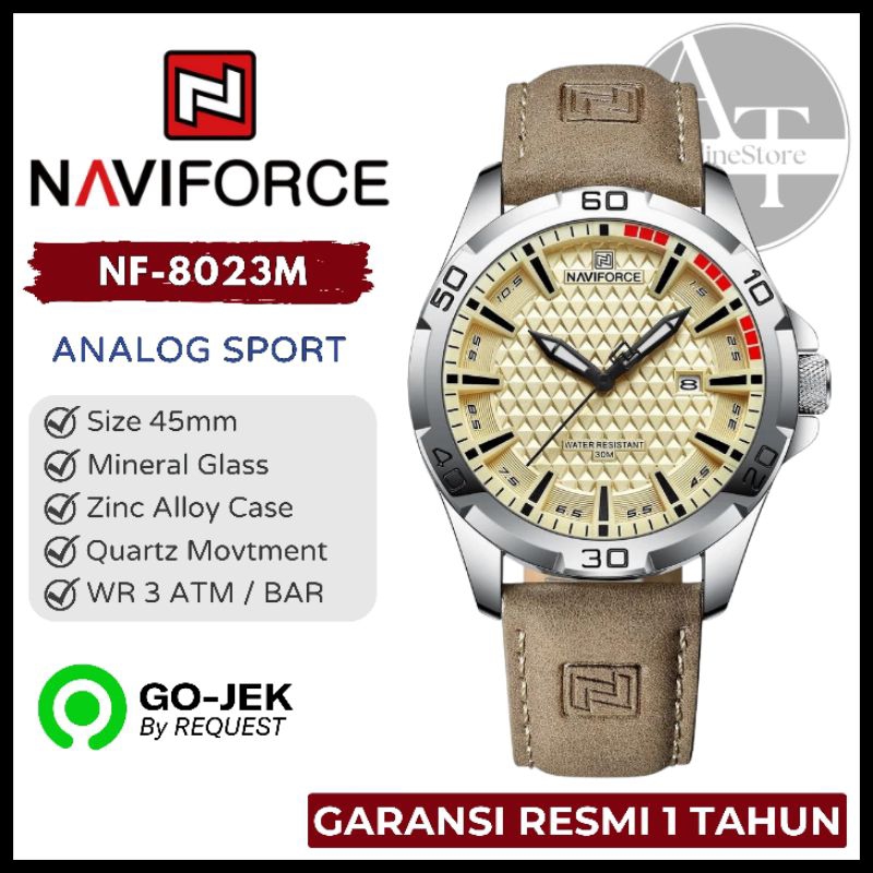 Jam Tangan Pria Naviforce 8023 NF-8023M Silver Brown ORIGINAL Resmi