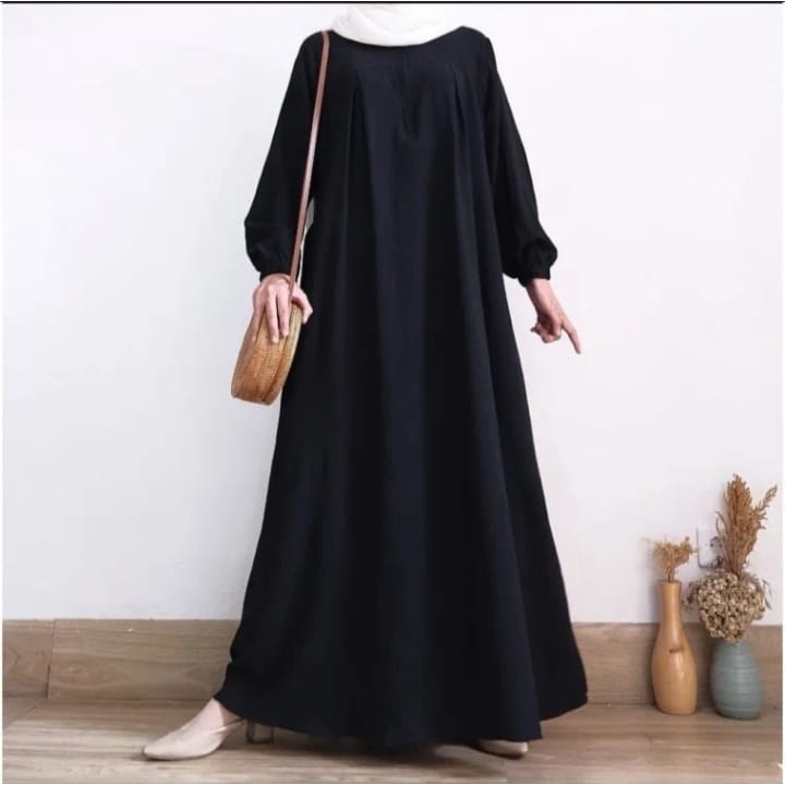 HD16 ZANETA DRESS GAMIS MODEL TERBARU LEBARAN 2024 DRESS TERLARIS MASA KINI GAMIS HITAM BAHAN CRINGK