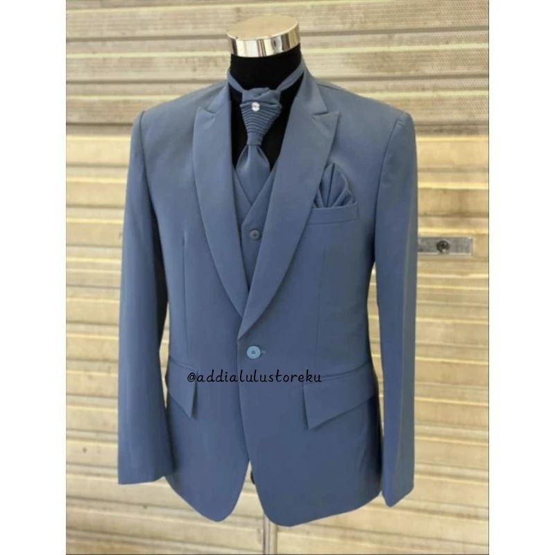 jas pengantin pria denim doff/ jas wedding pria biru denim /jas pria premium doff biru denim tua/jas
