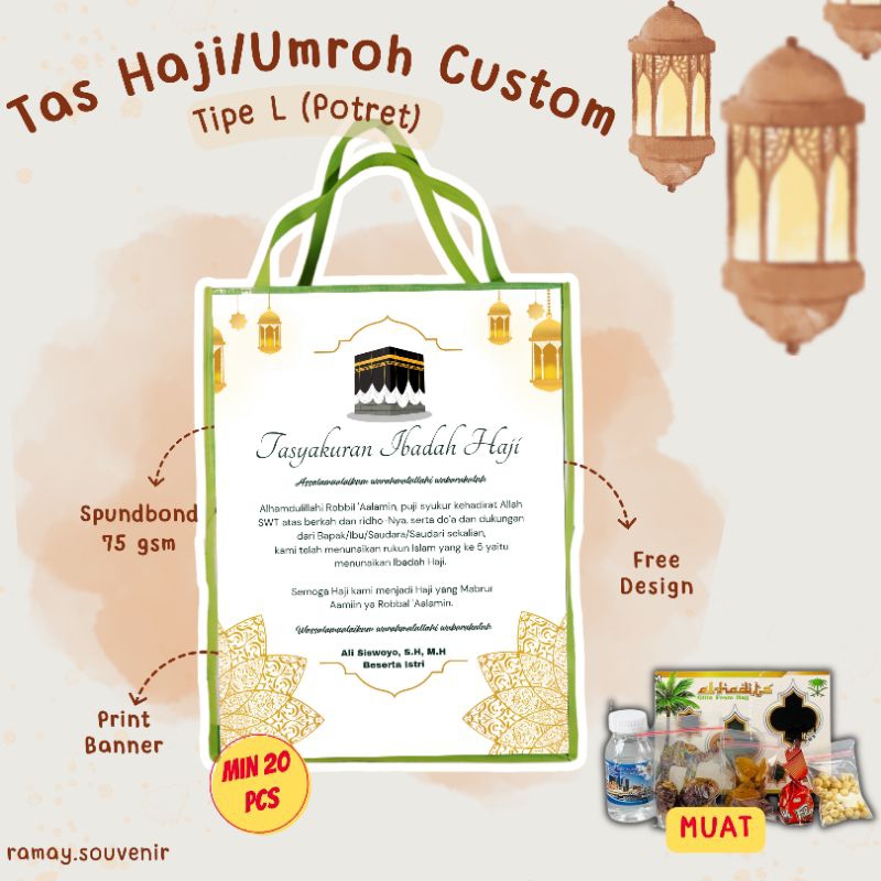 TAS HAJI UMROH CUSTOM MURAH/TAS OLEH-OLEH HAJI UMROH CUSTOM FOTO NAMA DESAIN/SOUVENIR HAJI UMROH TER