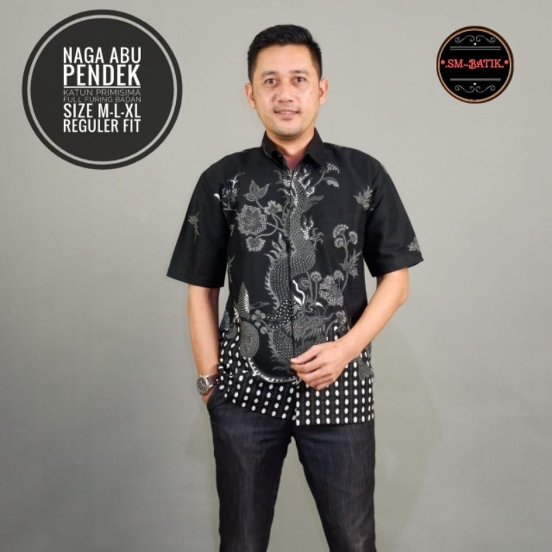 Kemeja Batik Pria_NAGA ABU_Lengan Pendek Fullfuring Nyaman