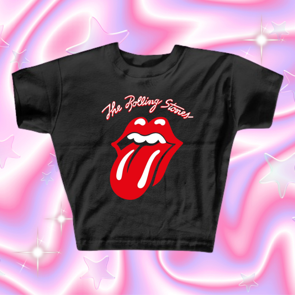 Croptop Band Rolling Stone | Croptop Hitam Lengan Pendek | Croptop Lengan Pendek Korean Style | Crop