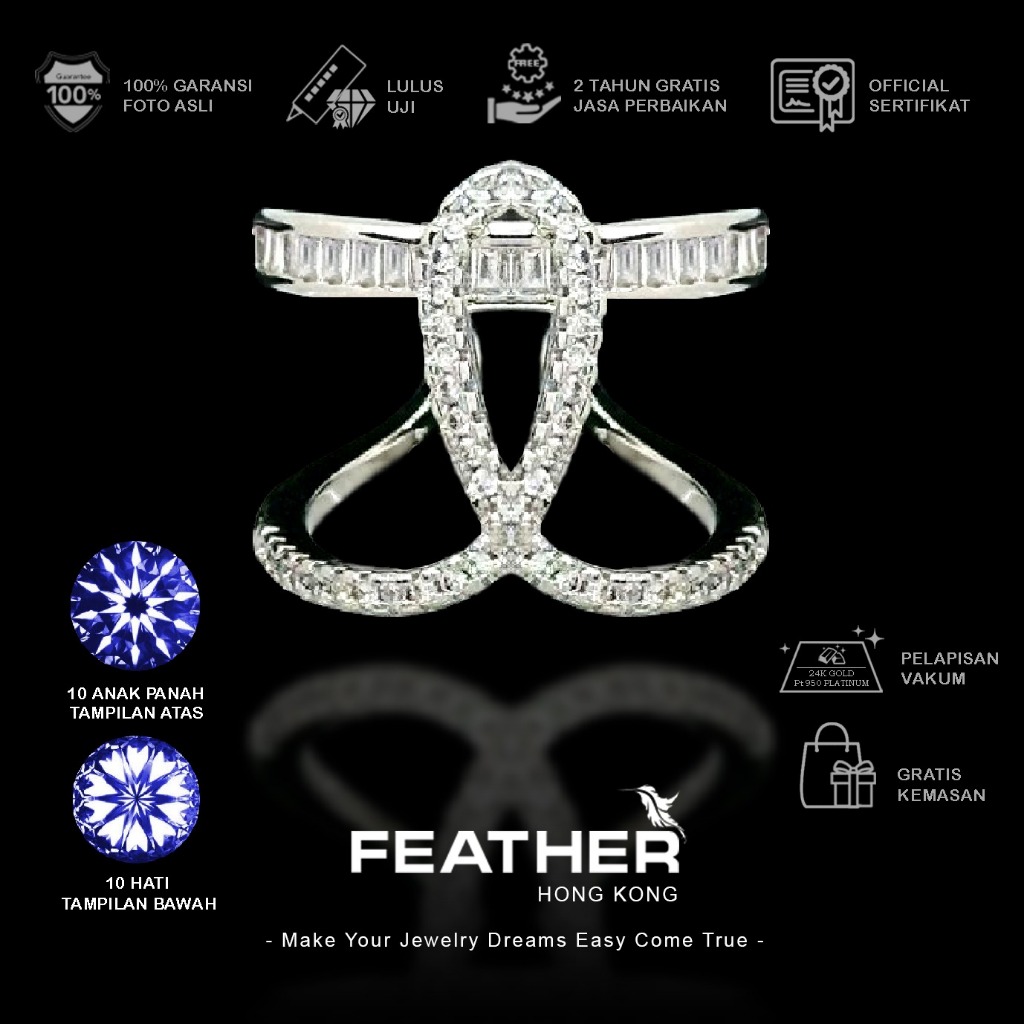 FEATHER HONGKONG - Cincin Pria Couple Wanita Perhiasan Grade 6A Berlian Original Emas Anti Luntur