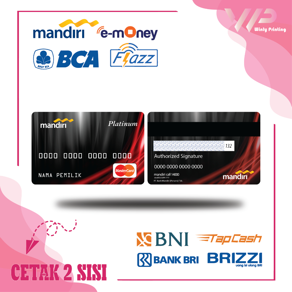 KARTU EMONEY DEBIT KREDIT PLATINUM BLACK MANDIRI FLAZZ BCA GEN 2 BNI TAPCASH BRIZZI BRI - 2 SISI