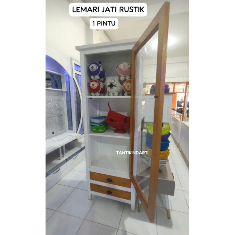 LEMARI JATI RUSTIK 1 PINTU, LACI, LEMARI HIAS, LEMARI SERBAGUNA, LEMARI MINIMALIS AESTETIC, PALEMBAN