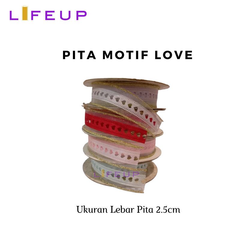 

(JUAL PER METER) PITA MOTIF LOVE (BOLONG) 1 INCH / 2.5 CM / HIASAN KADO / PARCEL / HAMPERS