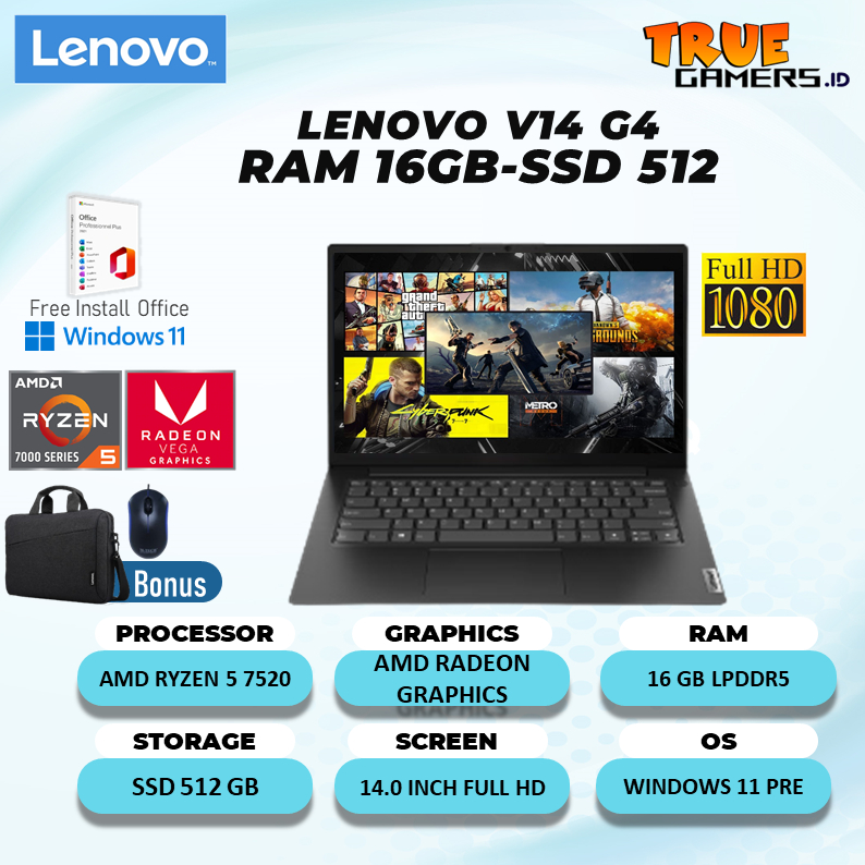 Laptop Lenovo V14 G4 AMD Ryzen 5 RAM 8GB 512SSD 14 INCH
