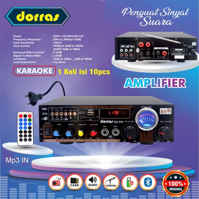 DORRAS Amplifier Karaoke 1000watt Dorras Ds-299 Stereo Audio/Amplifier Bluetooth/Amplifier Wireless/