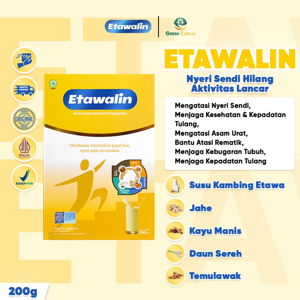 

Etawalin [Grosir] - Atasi Asam Urat, Rematik, Kesemutan, Nyeri Sendi & Tulang, Pegeroposan Tulang