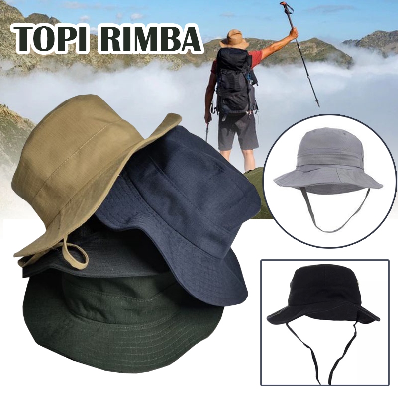 Topi Rimba Gunung Pria Wanita Pendaki Mancing Outdoor Tali Bucket Hat Cap Distro Bulat Polos