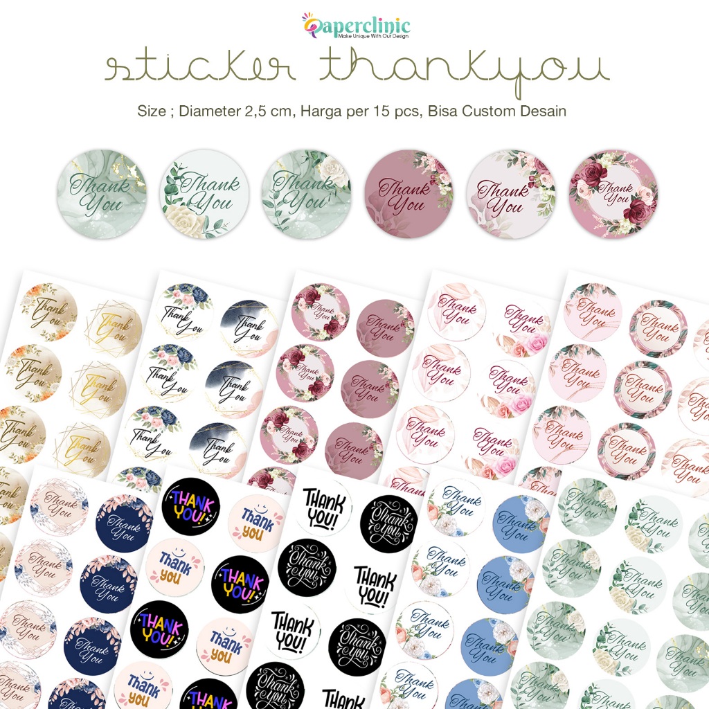 

Stiker thank you label kemasan produk makanan diameter 2,5 cm custom desain dan sudah cutting