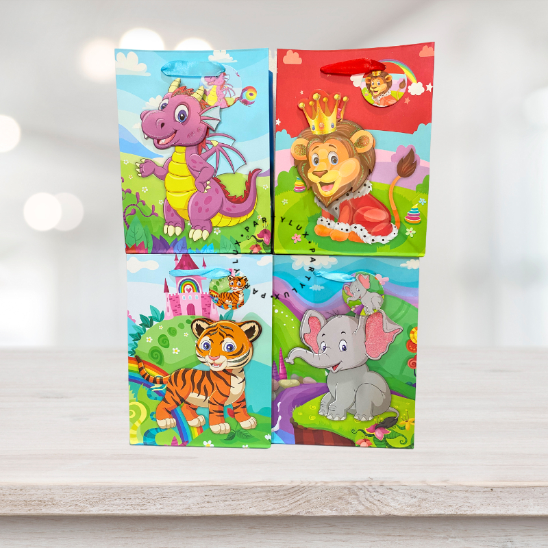 

Paper Bag Kado 3D Glitter Animal Jungle / Tas Kado Ultah Anak / Goodie Bag