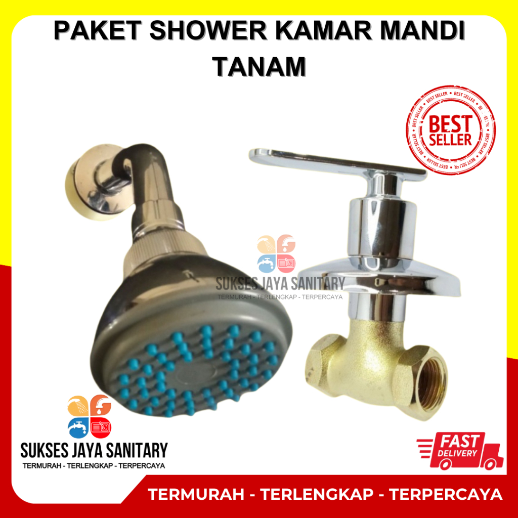 Shower Kamar Mandi + Stop Kran Tanam Kuningan / Shower Bobok Kamar Mandi / Shower Tanam