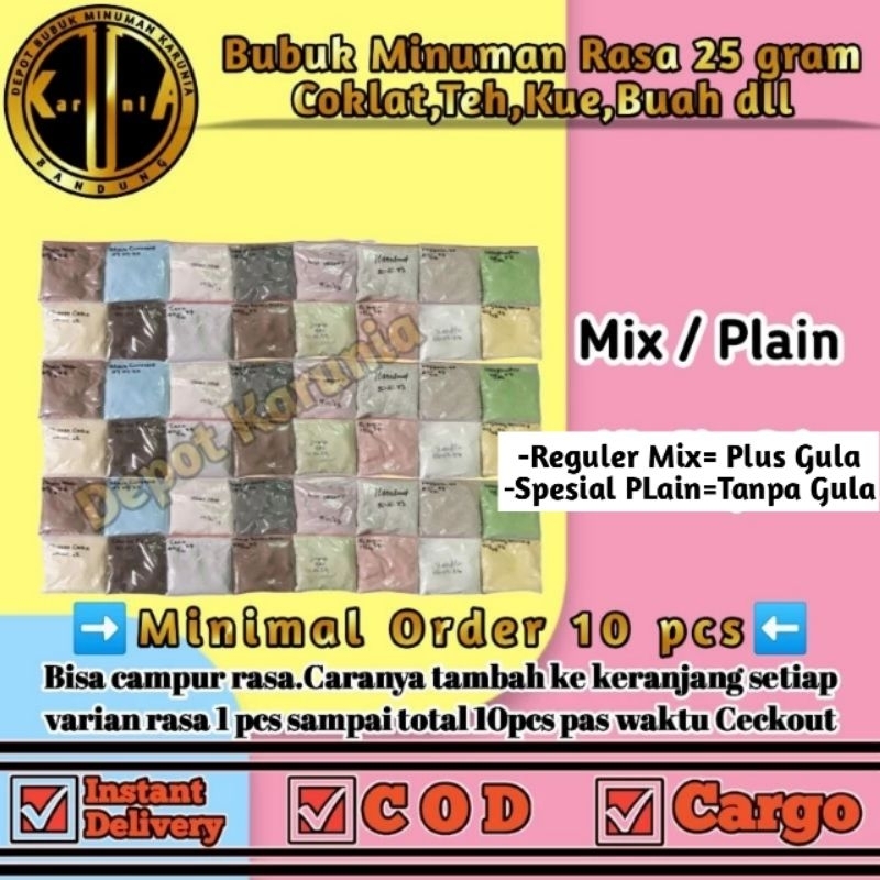 

Bubuk Minuman Rasa 25gr Aneka Varian Rasa Spesial dan Reguler Serbuk Minuman Kekinian 25 gram Rasa Thai Tea Green Tea Jasmine Tea Coklat dan buah