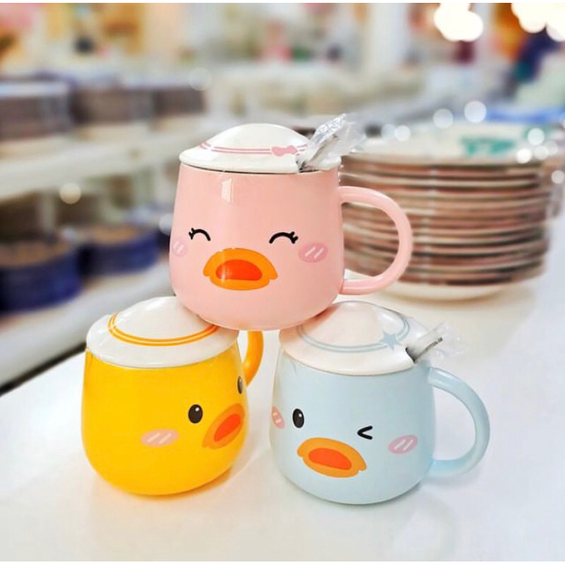 1 set Mug Bulat Keramik + Tutup 400ml Assorted BT-1418