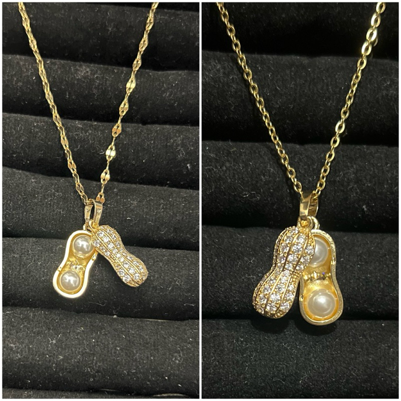 kalung+liontin kacang titanium berlapis emas uk45cm