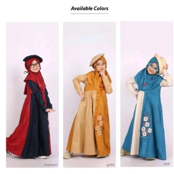 Gamis Anak Dannis Terbaru JKPL 1105 Teal - Gold - Maroon / Gamis Anak Kekinian