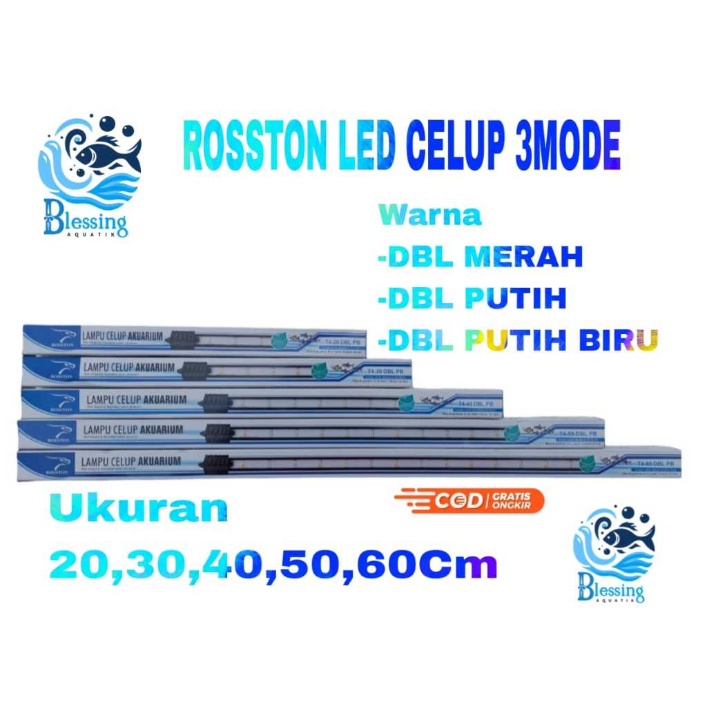 Lampu LED Celup Aquarium ikan 3x Ganti Warna 2 Baris DBL LED 20cm - 60cm Rosston  Berkualitas