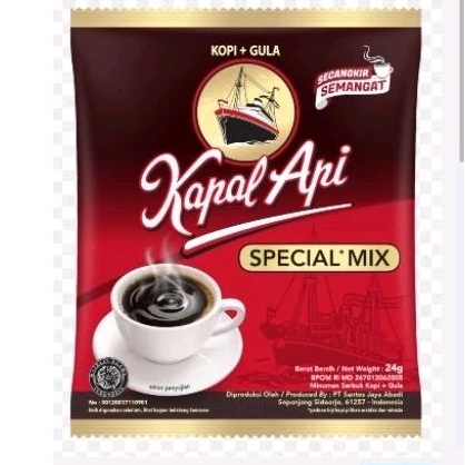 

Kopi Kapal Api Spesial Mix + gula sachet berat 23 gram isi 10 pcs